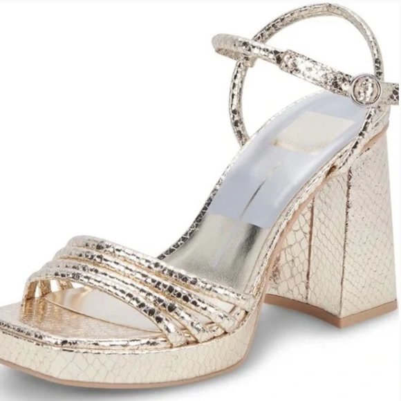Dolce Vita Albany Block Heel Gold Snake Sandal, size  9.5 - Picture 1 of 7